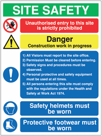 Multi Message Site Safety Signs - PPE Danger construction work in progress SSW00724