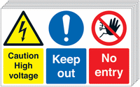 6 pack Caution High Voltage/Keep Out/No Entry Signs SSW0794