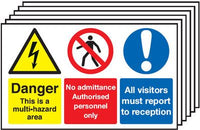 6 pack Danger/No Admittance/Visitors Report To Reception Sign SSW00865