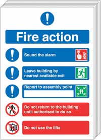 6 pack Instructional Fire Action Signs with Symbols  SSW0512