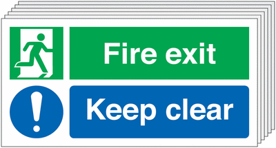 Fire Exit Keep Clear Signs - 6 Pack SSW0326