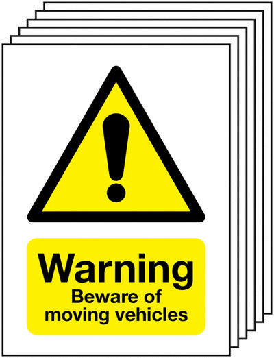 6-Pack Warning Beware of Moving Vehicles Signs SSW00876