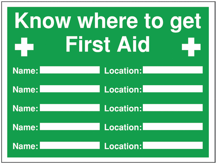 Construction Signs - Know Where To Get First Aid SW00843