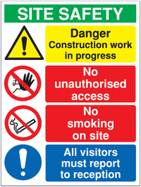 Multi Message Site Safety Signs - PPE Danger construction work in progress SSW00723