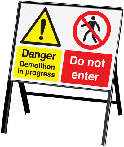 Danger Demolition In Progress Stanchion Sign SSW00814
