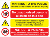 Multi-Message Signs Private Property/No Unauthorised... SSW000904