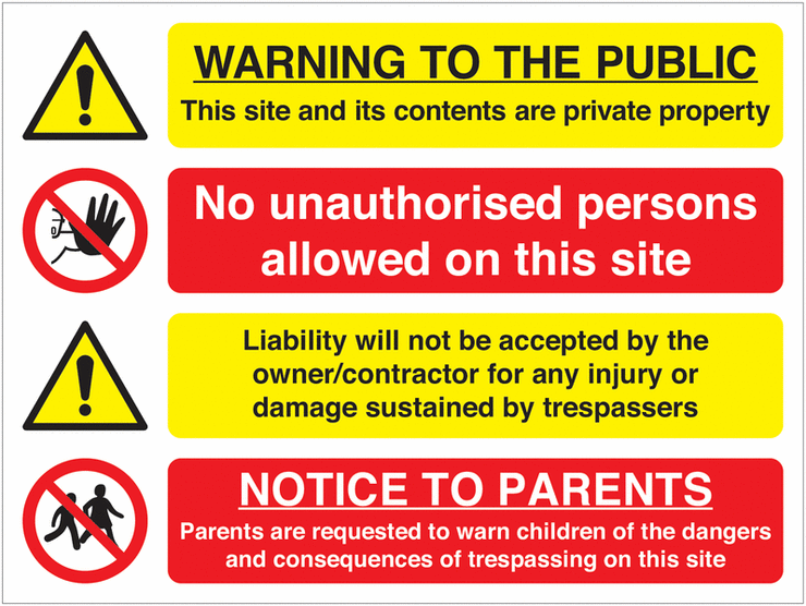 Multi-Message Signs Private Property/No Unauthorised... SSW000904