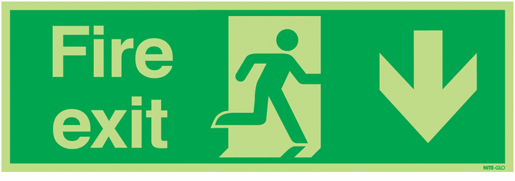 Glow In The Dark Fire Exit Signs (Down-Facing) SSW0503