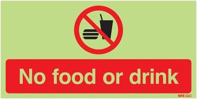 No Food Or Drink Photoluminescent Signs SSW0116