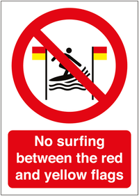 No surfing between red and yellow flags Allowed Sign SSW00572