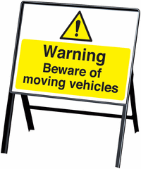 Warning beware of moving vehicles Signs with stanchion SSW00706