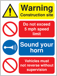 Warning Construction Site/Do Not Exceed 5mph Signs SSW00921