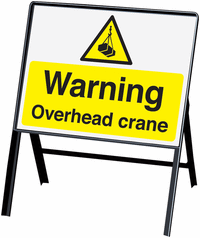 Warning overhead crane sign with stanchion SSW00708
