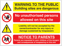 Warning to the Public Building Sites Are Dangerous Multi-Message Signs SSW00914