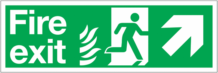 Symbol Fire Exit Sign with Right-up Diagonal Arrow for NHS Buildings SSW0353