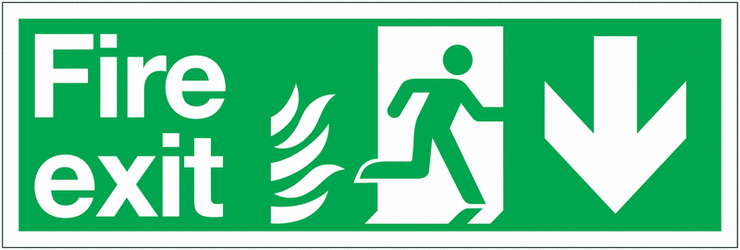 Symbol Fire Exit Sign with down Arrow for NHS Buildings SSW0350