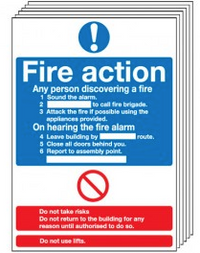 6 Pack of Fire Action Notice Signs SSW0019