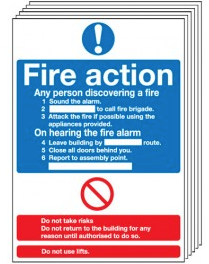 6 Pack of Fire Action Notice Signs SSW0019