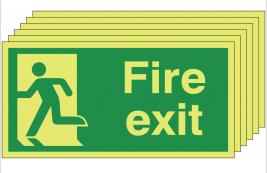 Six pack Glow in the dark Fire Exit Signs with man running left SSW0319