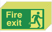 Six pack Glow in the dark Fire Exit Signs with man running right SSW0320