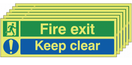Glow in the dark  Fire Exit Keep Clear Signs, Pack of Six SSW0334