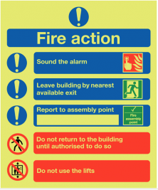 Glow in the Dark Photoluminescent Instructional Fire Action Sign SSW0336