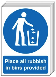 Place All Rubbish In Bins Provided 6 Pack Signs SSW0168