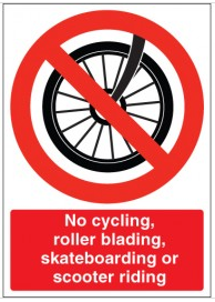 'No cycling, roller blading, skateboarding or scooter riding' SSW0008