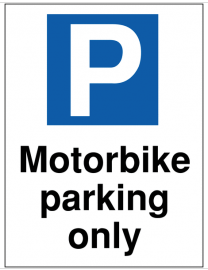 Motorbike parking only' car park sign SSW0085