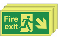 Pack of 6 Glow in the dark down and right man/arrow fire exit signs SSW0315